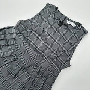 Femme Society Women's Sleeveless Plaid Pleated Mini Dress, Size‎ Large, Grey/Blk